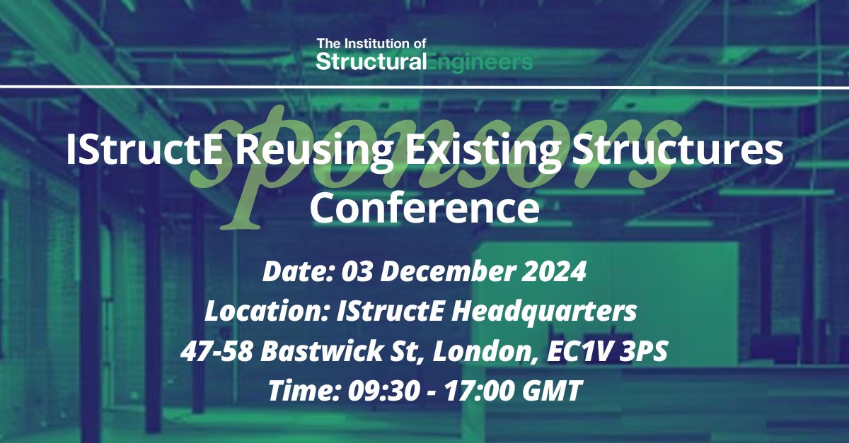 Engineers: Join us the #IStructE Reuse of Existing Structures Conference to explore tools &amp; guidance for sustainable refurbishing &amp; retrofitting. Let’s lower our carbon footprint 🌍💡 #Sustainability #Engineering