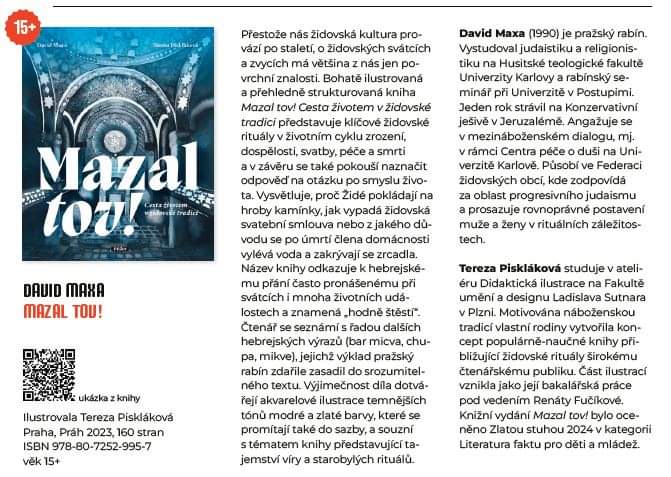 RabbiDavidMaxa's tweet image. Mám velkou radost ze zařazení knihy Mazal tov, kterou mi bylo před rokem ctí vytvořit společně s ilustrátorkou Terezou Pisklákovou a vydat v Nakladatelství Práh, do katalogu Nejlepší knihy dětem. #mazaltov #kniha #knihy #detskeknihy 
nejlepsiknihydetem.cz/mazal-tov-pn-5…