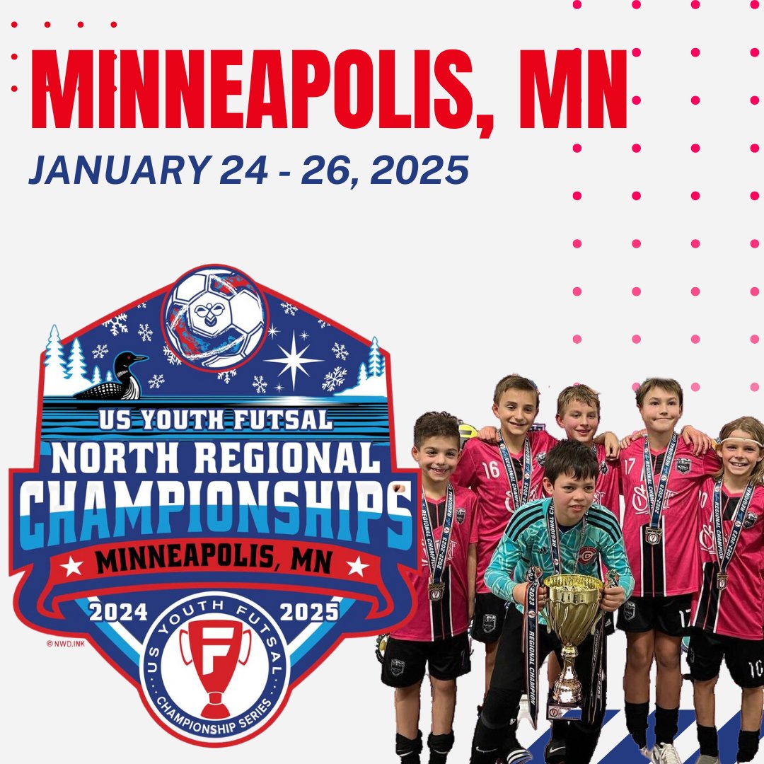 usyouthfutsal's tweet photo. Act fast and secure your place in the North Regional Championships on January 24th as our Championship series heads to Minneapolis!
Locate and register for your local regionals now via the link below.
https://t.co/7jOKWorbWk
#usyf #usyouthfutsal #usyfregionals https://t.co/zWnkQh7ew8