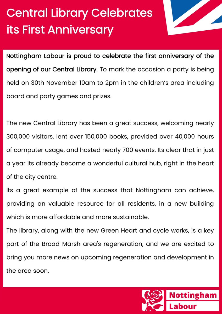 One year on from opening and Nottingham’s Central Library is a huge success, welcoming over 300,000 visitors in its first year 📚🎉

A wonderful cultural hub right in the heart of the city 🤩