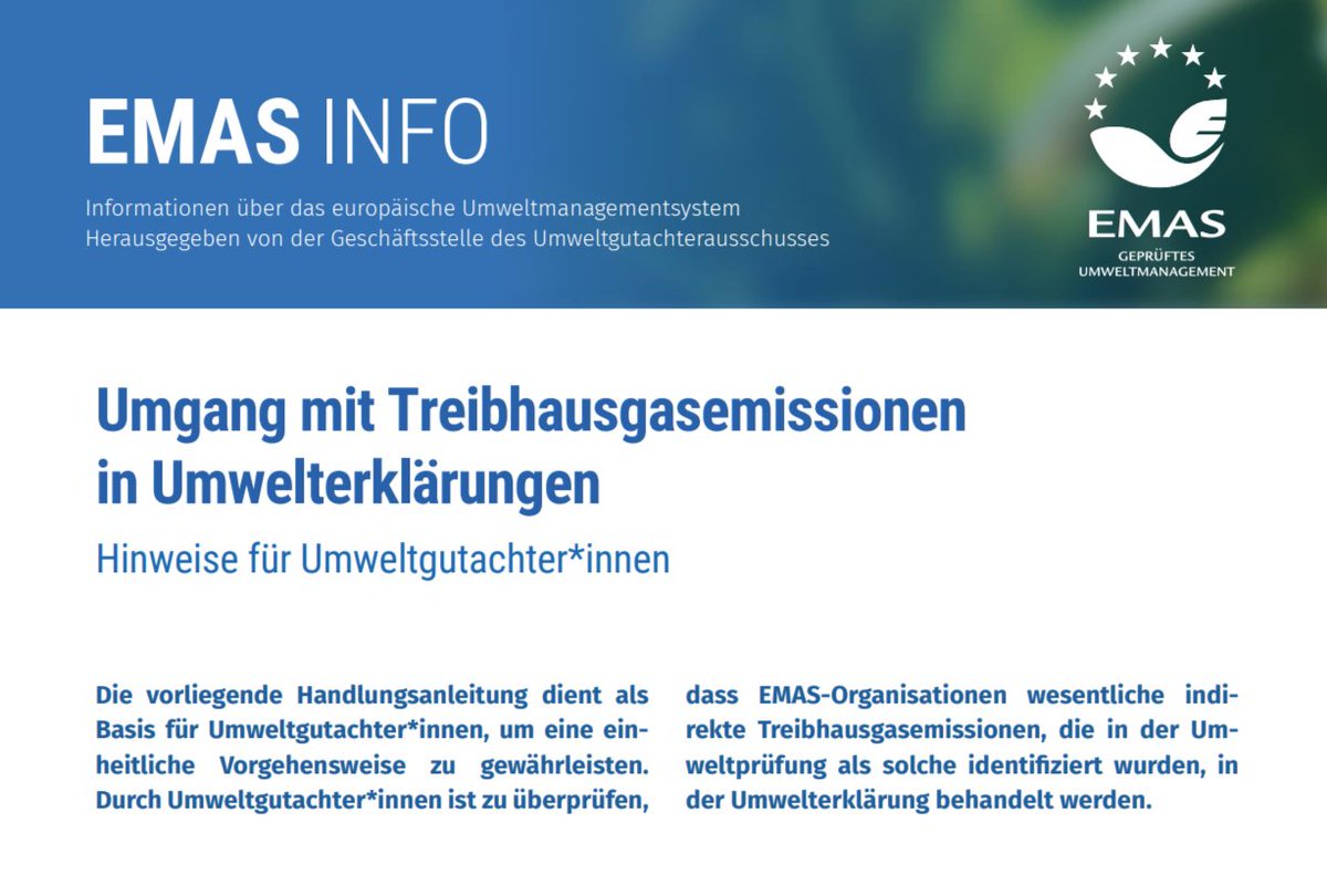 Der Umweltgutachterausschuss hat ein neues Infoblatt zum Umgang mit THG-Emissionen in der #Umwelterklärung veröffentlicht. Es dient als Handlungsempfehlung für Organisationen und #Umweltgutachter*innen.

Zum Infoblatt: emas.de/info-thg