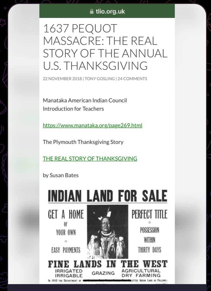 THANKSGIVING WAS A MASSACRE AND LAND GRAB

tlio.org.uk/1637-pequot-ma…
