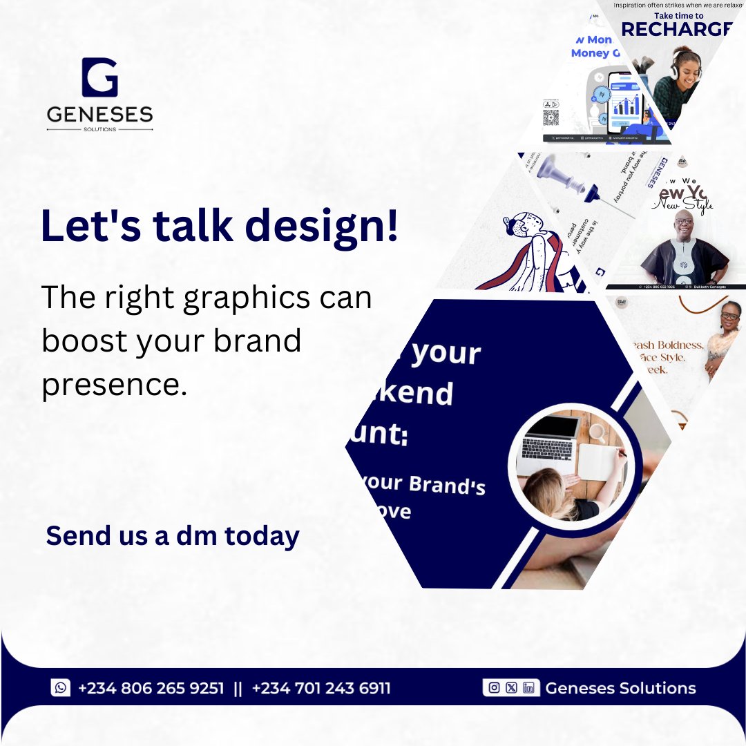 Genesessolution's tweet photo. What’s your biggest graphic design challenge? 

Tell us, and we’ll share tips! 

#DesignThursday #BrandTransformation #GenesesSolutions #BrandManagement https://t.co/nflHdStRmY