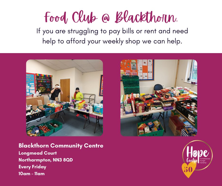 nptonhopecentre's tweet photo. Our Food Club at Blackthorn Community Centre is open tomorrow between 10-11am. Please come down if you are struggling to afford food. We have a good supply of food to support you and are a friendly bunch! Just turn up to register. 💜 #FoodClub #CostofLiving https://t.co/Q0VdUDgc6D