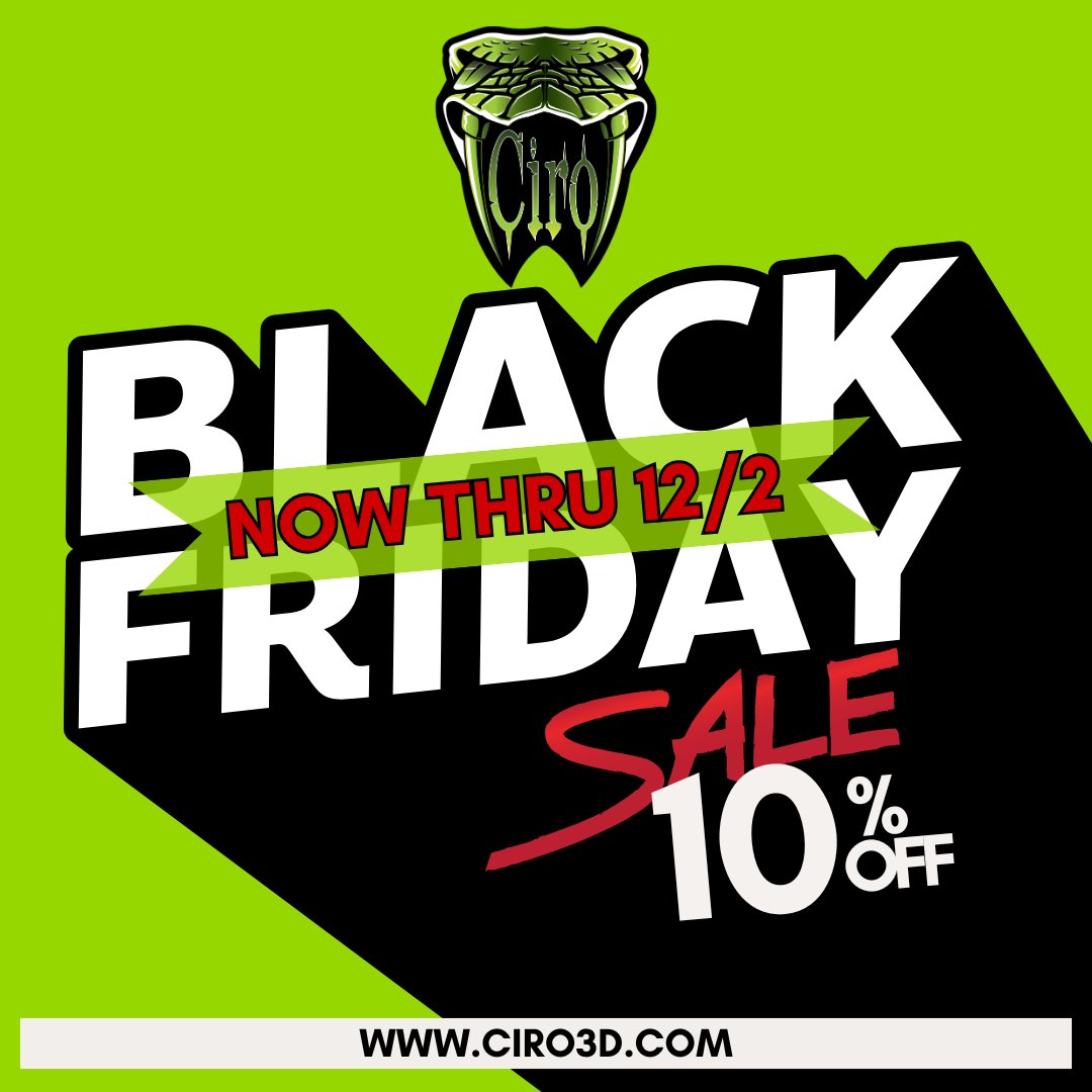 Ciro3D's tweet photo. The Black Friday Sale has arrived 🚨 
🤯 Now through December 2nd, get 10% off your favorite Ciro products at https://t.co/bLv2EPuCgm https://t.co/MiUIUgDl9P