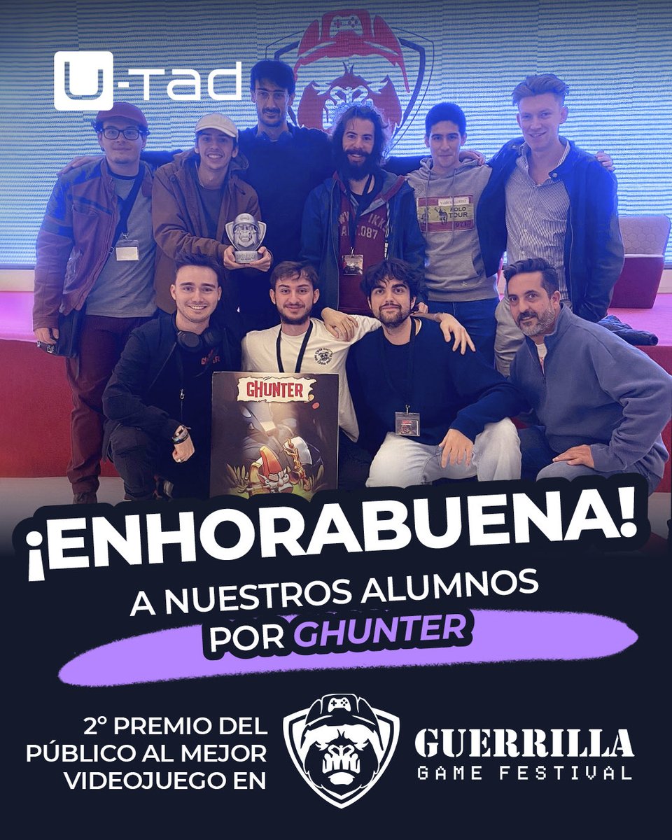 U-tad (@u_tad) on Twitter photo ¡Ghunter, el videojuego desarrollado por nuestros alumnos, ya está arrasando en festivales!
Pocas semanas después de su lanzamiento en Steam, <a href="/Ghunter_Game/">Ghunter_Game</a> se ha llevado el segundo premio de <a href="/GGameFestival/">Guerrilla Game Festival</a> 💙
+info 👉 u-tad.com/nuevo-exito-de… ¡Ghunter, el videojuego desarrollado por nuestros alumnos, ya está arrasando en festivales!
Pocas semanas después de su lanzamiento en Steam, <a href="/Ghunter_Game/">Ghunter_Game</a> se ha llevado el segundo premio de <a href="/GGameFestival/">Guerrilla Game Festival</a> 💙
+info 👉 u-tad.com/nuevo-exito-de…