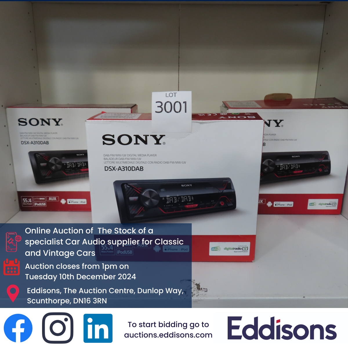 Eddisons_assets's tweet image. Sale Now Live!  
The Stock of a specialist Car Audio supplier for Classic and Vintage Cars 
 
Closing from 1pm on Tuesday 10th December

 Scunthorpe DN16 3RN

Viewing 09.12.24  9am -4pm

Closing 1pm on Tuesday 10th Dec

auctions.eddisons.com/auctions/9113/…
  
#Cable #Speake #Subs #Amp #bid