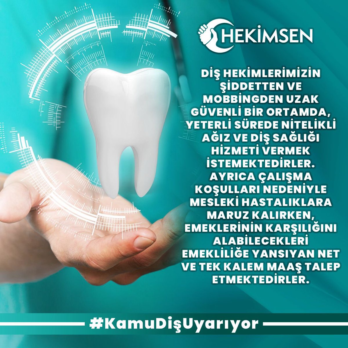 Sağlık Bakanlığı'nın, kamuda görev yapan diş hekimlerinin çalışma koşullarını ve diş hekimlerimizin girişimsel çalışması gerektiğini bir türlü algılamaması hem diş hekimlerimizi hem de hastaları mağdur etmektedir.
ADSM-ADSH ve Devlet Hastane'lerindeki diş hekimlerimize neredeyse