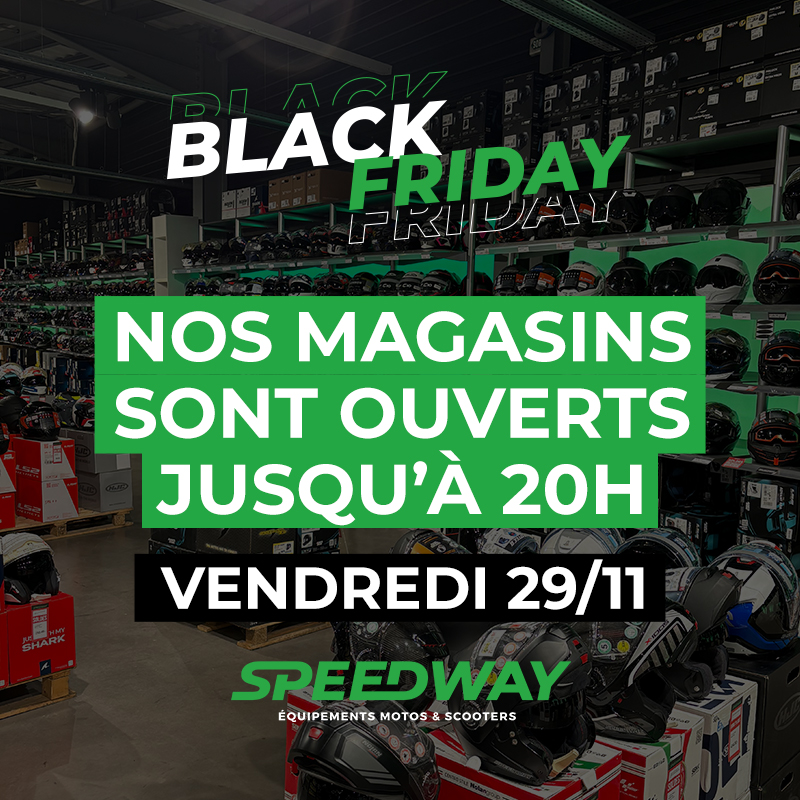 ⚠️ NOCTURNE SPECIALE BLACK FRIDAY ⚠️

A l'occasion du Black Friday, nos magasins fermeront leur porte exceptionnellement à 20h vendredi 29 novembre 🔥

Retrouvez nos horaires sur pulse.ly/l6w1dqygiv ✌️

#OnTheRoadAgain #Moto #Bikelife #Motorcycle