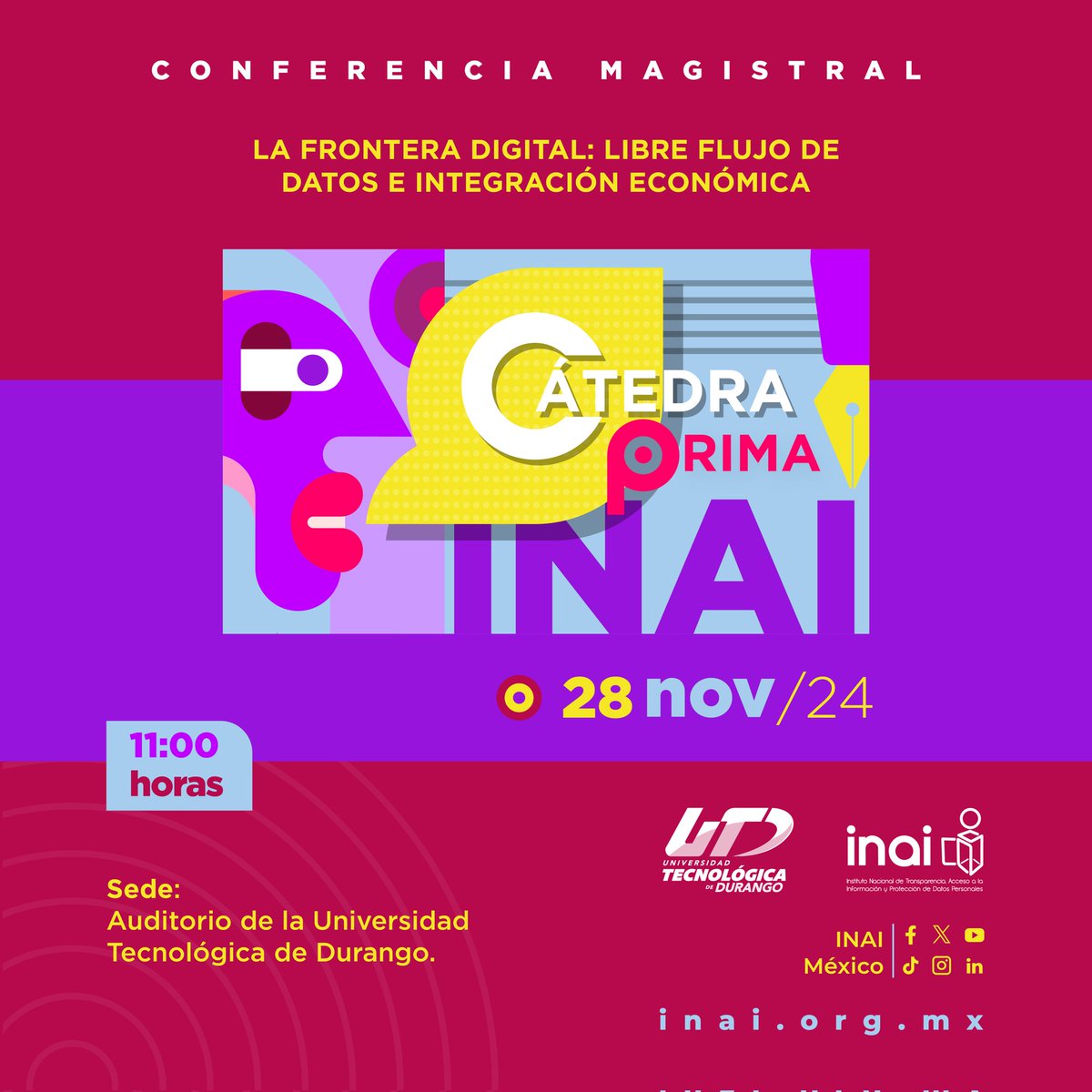 A minutos de iniciar Cátedra Prima en la <a href="/UTDURANGO/">UTD</a>, conferencia magistral de  <a href="/sissimpm/">Sissi De La Peña</a> sobre flujos transfronterizos y protección de datos desde la perspectiva de las tecnológicas. En coordinación con el <a href="/INAImexico/">INAI</a>