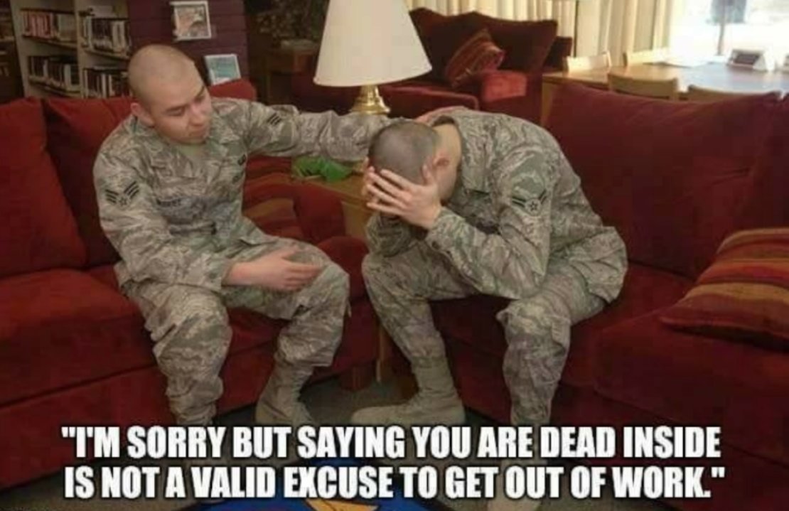 ForceMediaHQ's tweet image. Anyone else when you want to get out of something?😂 

#forceradio #militaryhumour #excuse
