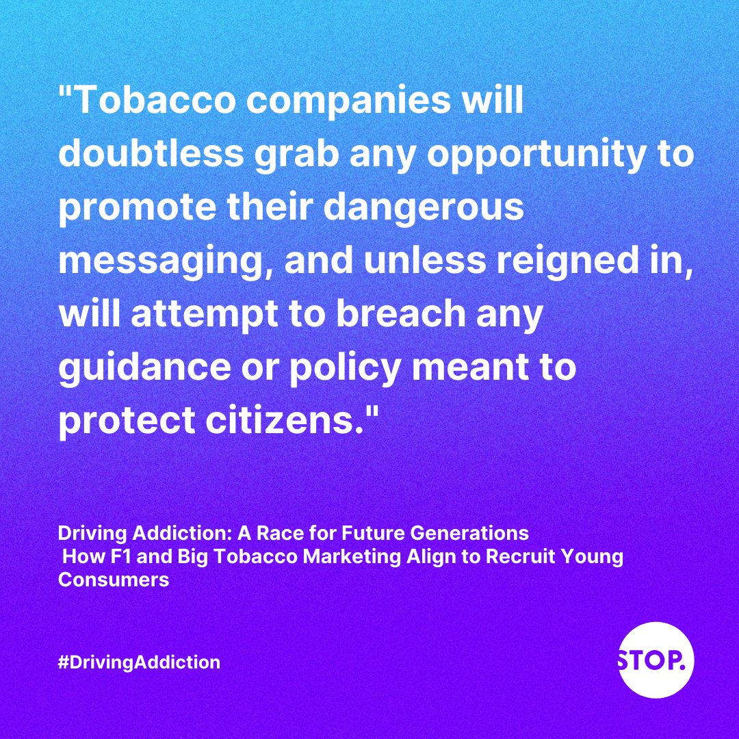 Big Tobacco will not stop #DrivingAddiction. See how these companies are reaching F1 fans, including children, in the new report.