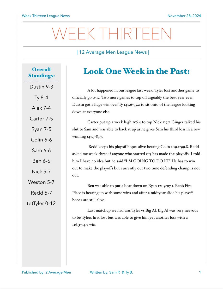 12_average's tweet photo. Week Thirteen Newsletter: https://t.co/6MZxwDoHfK