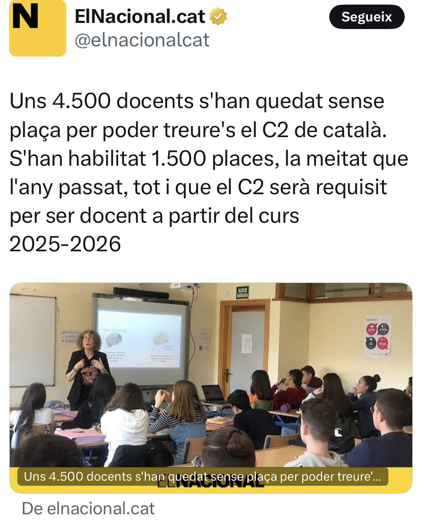 Sabeu quantes sol.licituds  de docents , es van presentar el 2023, per treure’s el C2 de català  ? 
6.000 sol-licituds
Sabeu quantes plaçes havia habilitades ? 3.000
3.000 docents es van quedar sense plaça per poder treure's el nivell C2 de català el 2023

Sabeu quantes han
