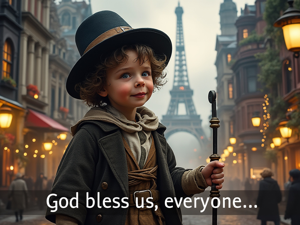 miklos's tweet photo. Happy Thanksgiving! Here's an A.I. Tiny Tim celebrating Thanksgiving in France... ? I wanted it a little more insane looking but I need to get ready to spend time with family.

#ai #tinytim #france #godblessuseveryone https://t.co/g5ZkEWEe1a