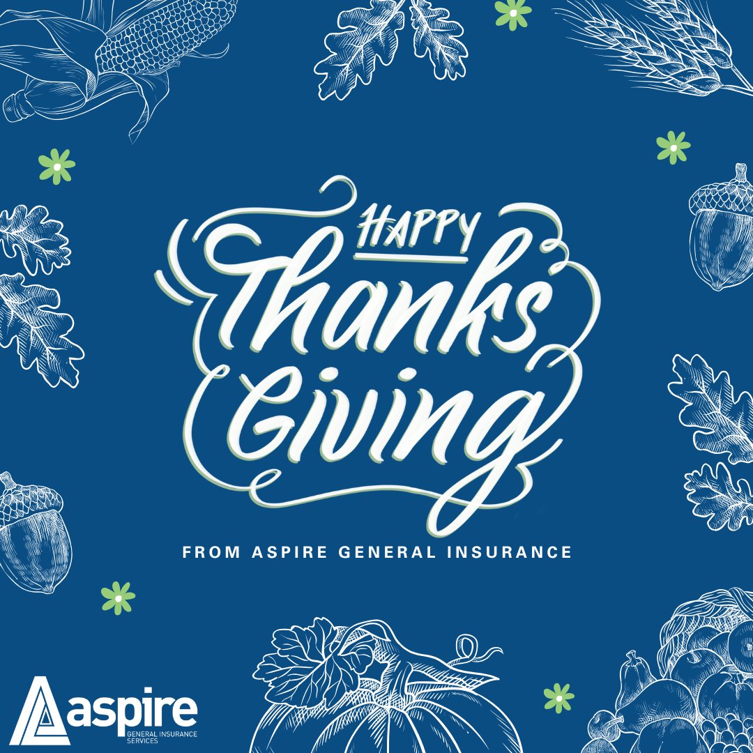 aspiregeneral's tweet photo. We are very thankful for all our employees, valued broker partners, and insureds. Happy Thanksgiving from Aspire General Insurance!

Aspire will be closed today, Thursday, November 28th, and reopen tomorrow, Friday, November 29th, with our regular business hours. 
#Thanksgiving https://t.co/J1HvvGU4vL