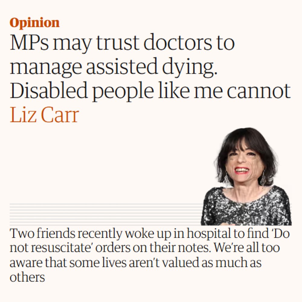 Liz Carr - MPs may trust doctors to manage assisted dying. Disabled people like me cannot  theguardian.com/commentisfree/…