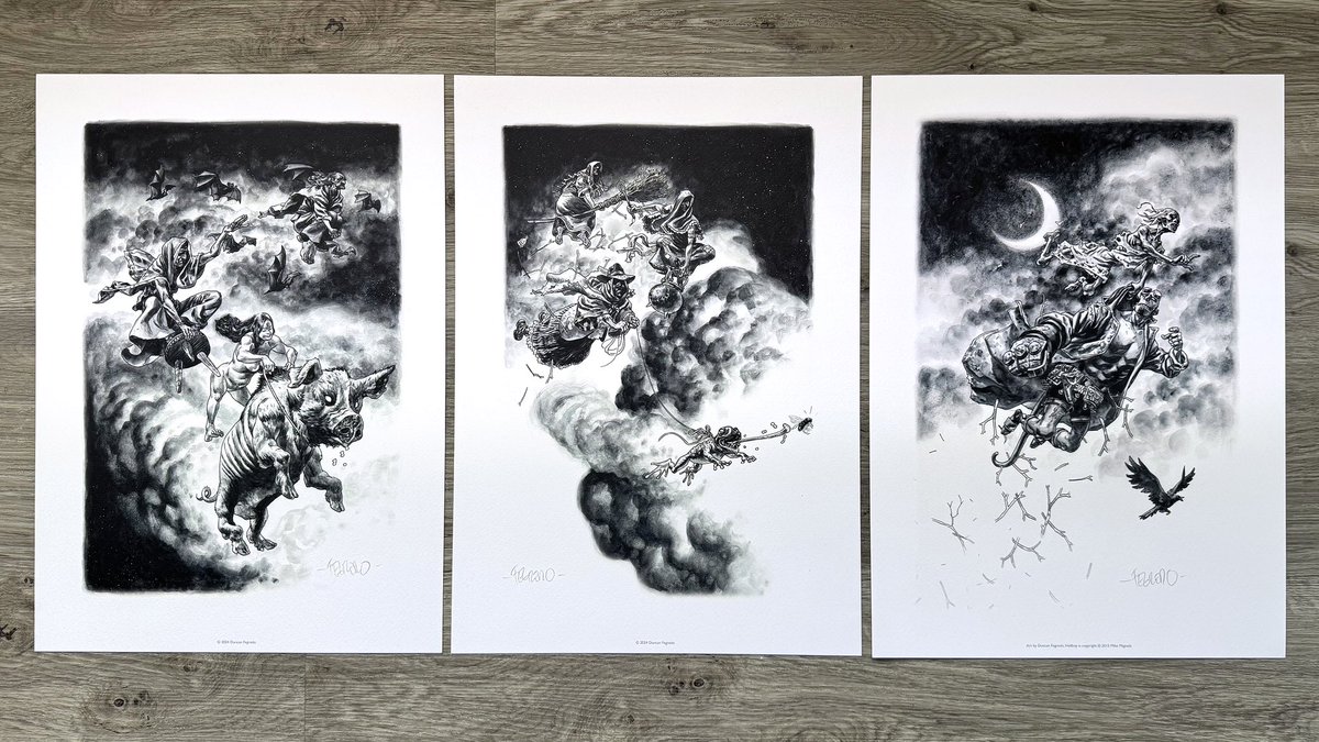 duncanfegredo's tweet image. New prints in my store… I finally got around to adding two Witches prints that combine with an existing print to make a triptych inspired by the scene in Hellboy: Darkness Calls. Also, Hellboy in a tree!
duncanfegredo.co.uk