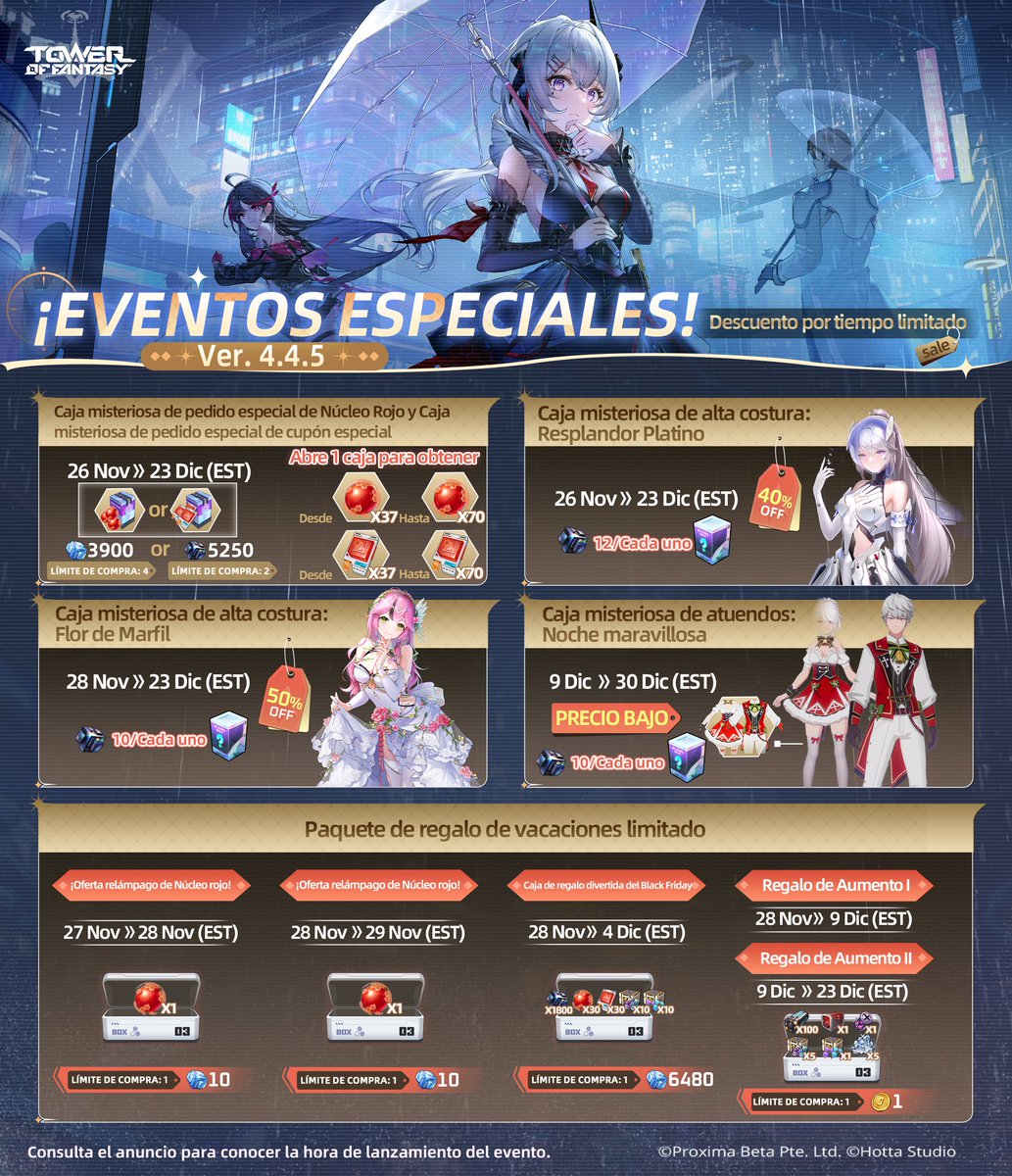 #TowerofFantasy ⚔ Eventos especiales de la versión 4.4.5

¡Echa un vistazo a los emocionantes eventos de la versión 4.4.5! 🧐

🎁Pronto habrá una serie de descuentos por tiempo limitado. ¡No te lo pierdas!