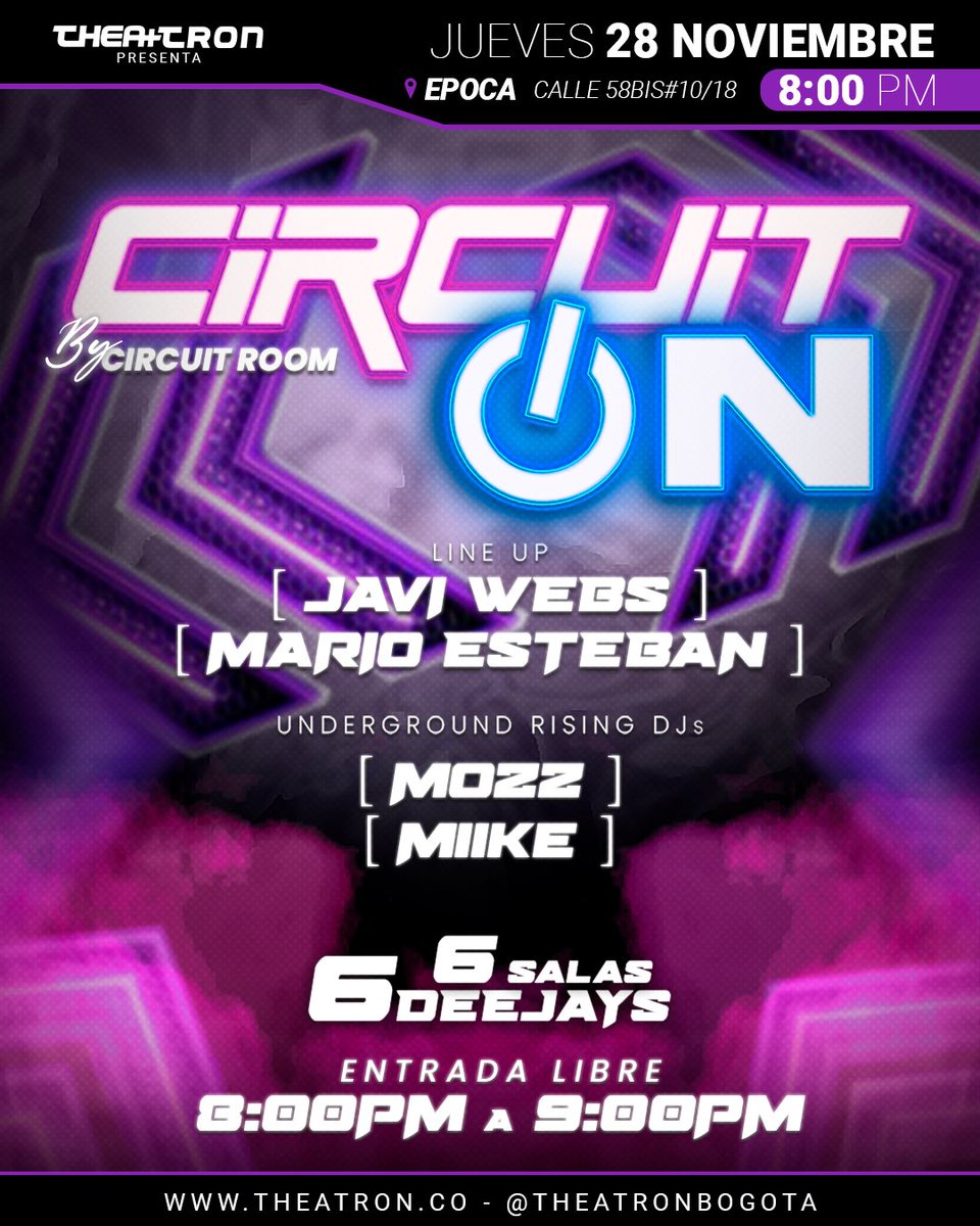 theatronbogota's tweet photo. HOY #JUEVESHOT ❤️🔥❤️🔥❤️🔥
6 SALAS 🎪 + 6 DJS🎧 + #SEXYDANCERS 💪+ #CIRCUITROOM + #HOTSHOW 🔥
🎫Entrada libre de 8pm a 9:00pm🆓.
Después de las 9pm, 15k.
#Theatron te da más!!
#Theatron #Jueves #Thursday #Bogota #fiesta #Rumba #Music #circuitroom #RingdeDivas #Shows #Fiesta https://t.co/LQQMAy2f0R