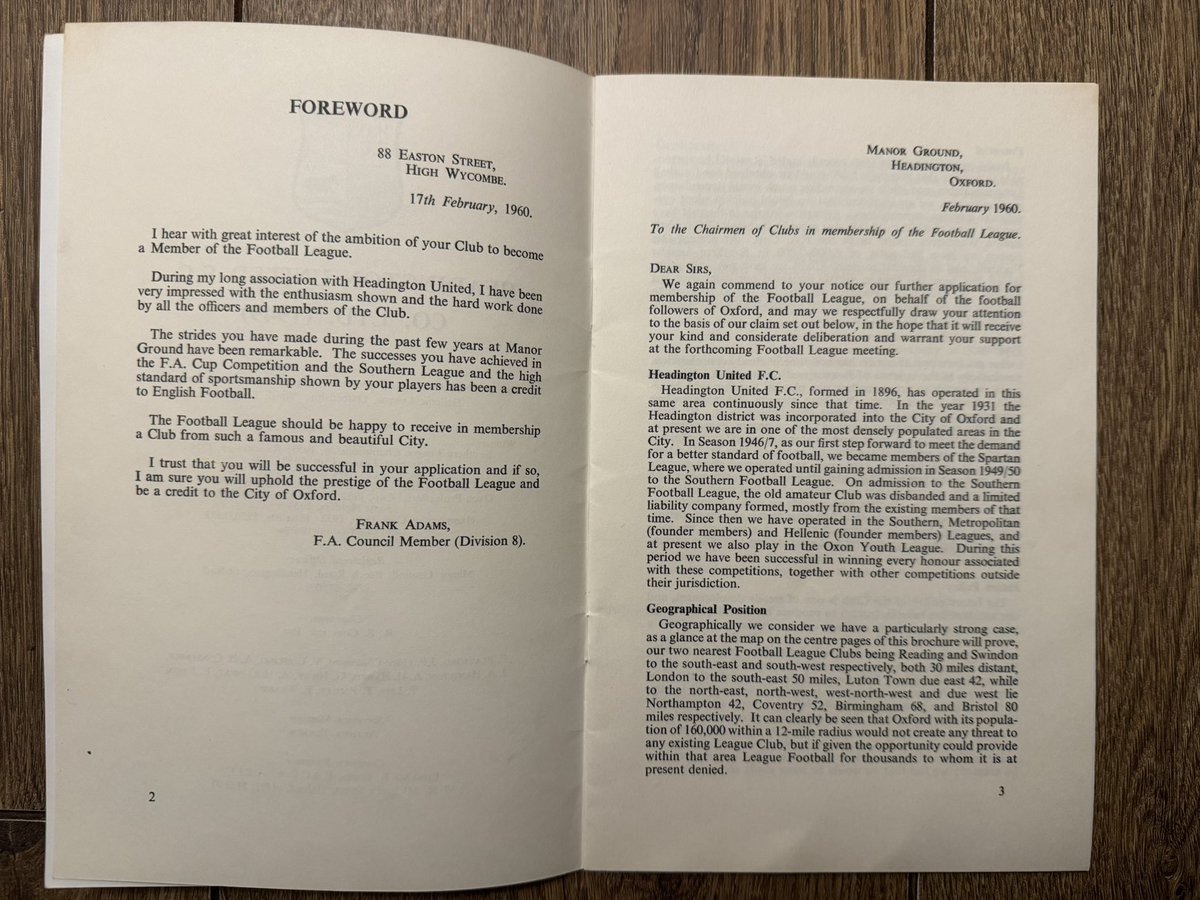 bigox_68's tweet photo. No 81 in the #90for90 tribute. Headington United continued to apply to join the Football league with no success, even though it was all success on the pitch. This is one of failed applications from 1960. Really interesting 8 page application #OUFC 💛💙 (1/2) https://t.co/jXPTDyLlPg