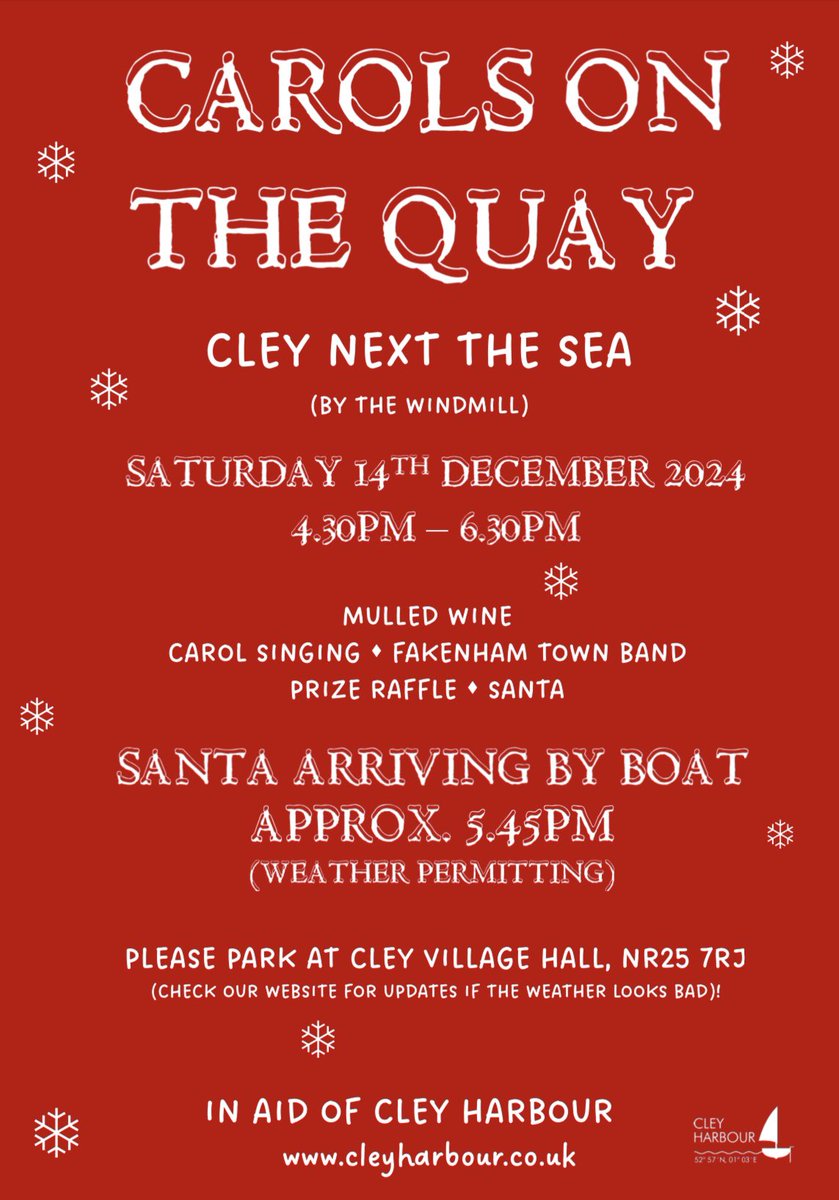 We’re looking forward to Carols on the Quay at #Cley on Sat 14 Dec! (Please note the later start time of 4.30pm, not as advertised in the GVN). Please RT <a href="/BHAssociation/">BlakeneyHA</a> <a href="/NNorfolkLiving/">North Norfolk Living</a> <a href="/EDP24/">Eastern Daily Press</a>
