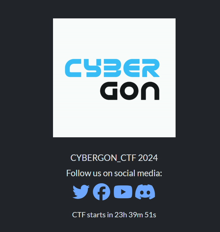 Cybergon_MM's tweet photo. 24 Hours To Go !!!

hxxps[://]cybergon[.]ctfd[.]io/

#cybergonctf2024 https://t.co/CoHMvM3PDz