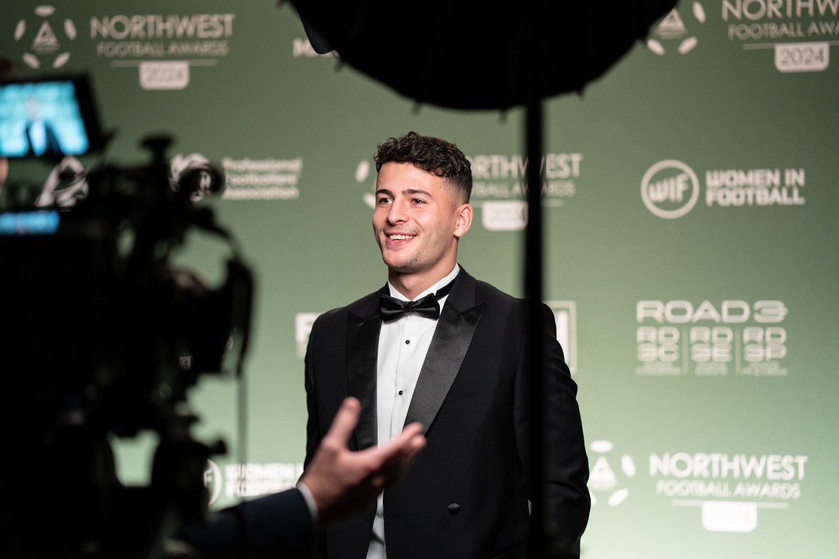 Proud to be named the North West football awards league one player of the year. Thank you for all your support💙🤍