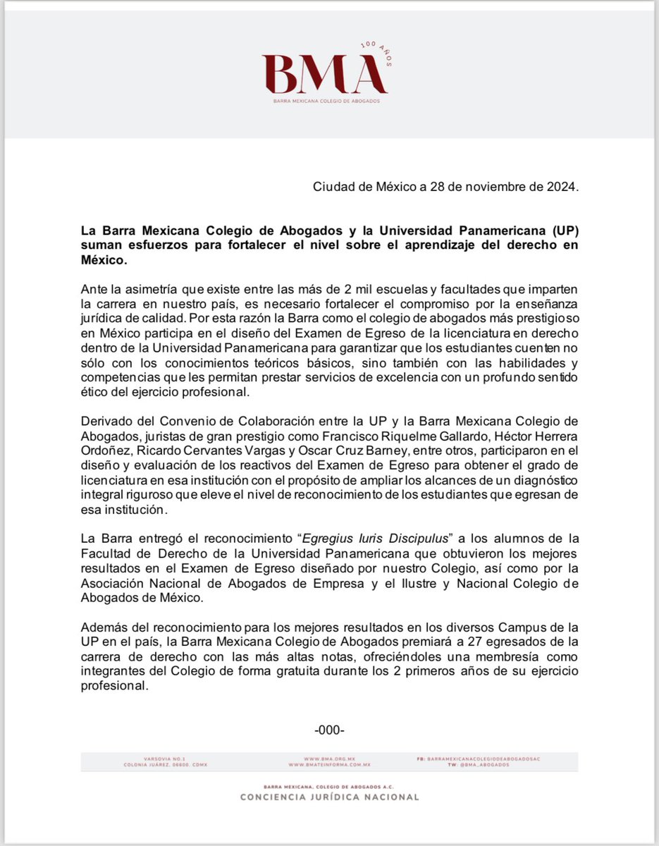 Barra Mexicana, Colegio de Abogados A.C. (@bma_abogados) on Twitter photo La <a href="/BMA_Abogados/">Barra Mexicana, Colegio de Abogados A.C.</a> y la <a href="/UPMexico/">Universidad Panamericana Ciudad de México</a> suman esfuerzos para fortalecer el nivel sobre el aprendizaje del Derecho en México. La <a href="/BMA_Abogados/">Barra Mexicana, Colegio de Abogados A.C.</a> y la <a href="/UPMexico/">Universidad Panamericana Ciudad de México</a> suman esfuerzos para fortalecer el nivel sobre el aprendizaje del Derecho en México.