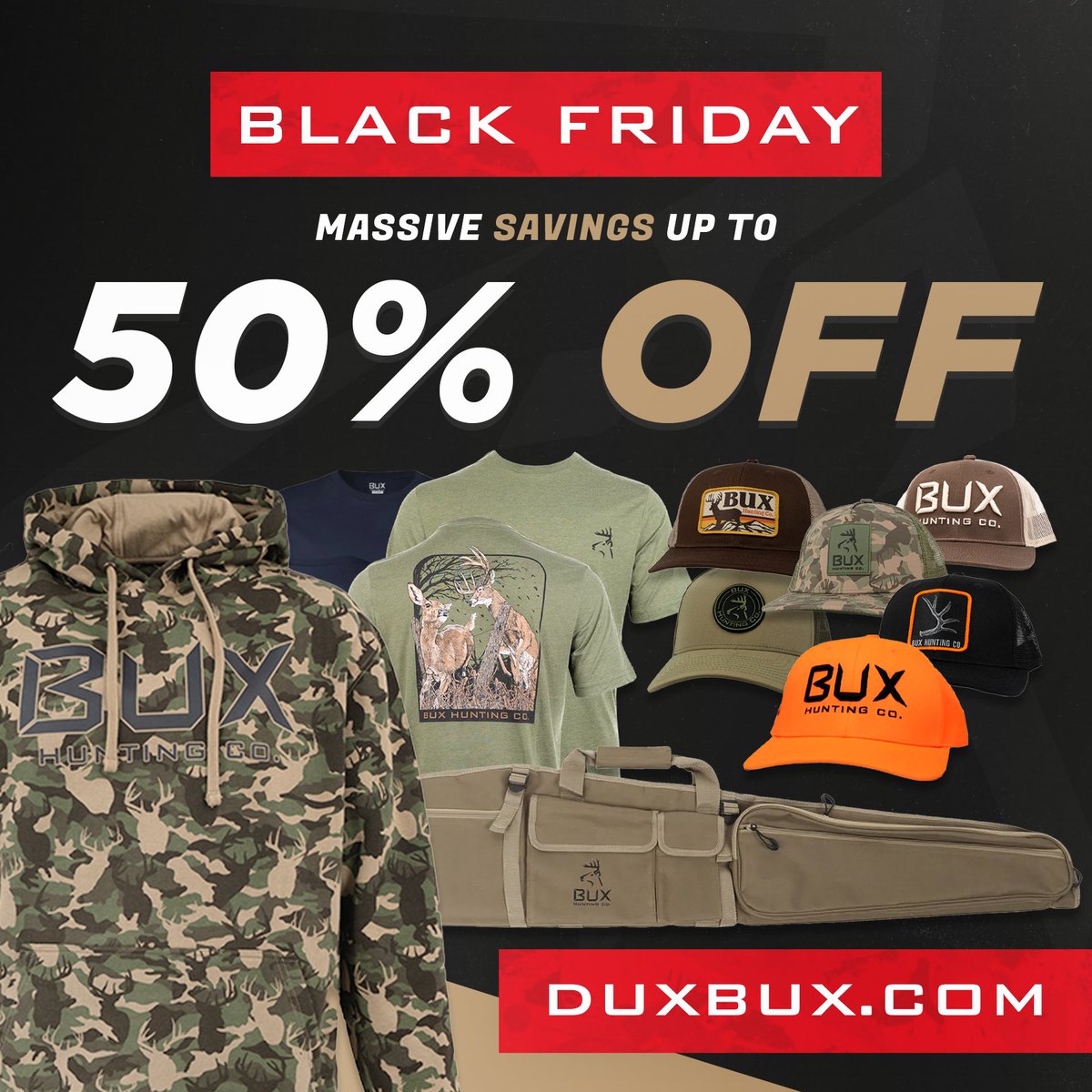 Happy Thanksgiving! BLACK FRIDAY SALES ARE HERE! Take advantage of up to 50% off DUX and BUX gear while supplies lasts! duxbux.com