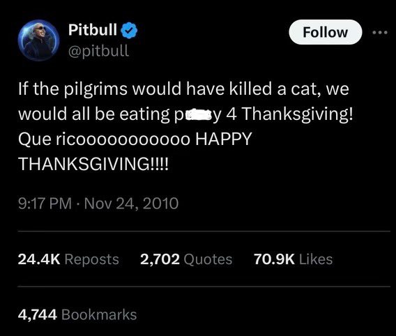 Happy San Geebin, from our Patron Saint: <a href="/pitbull/">Pitbull</a> 

#thanksgiving #miami #mr3ohno5