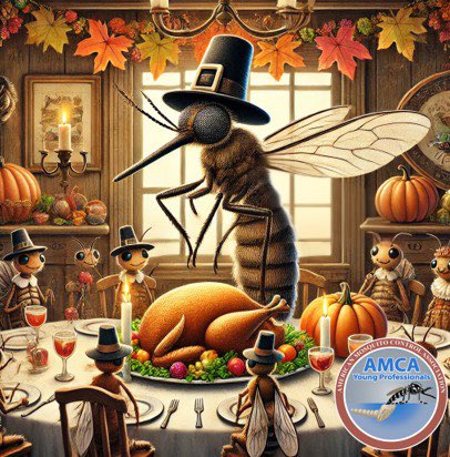 A mosquito thanksgiving: Giving thanks... and taking bites! 🦟🍽️  
Happy Thanksgiving from the AMCA YP’s committee! 
……
Disclaimer: Image was created using AI and by the assistance of ChatGPT.