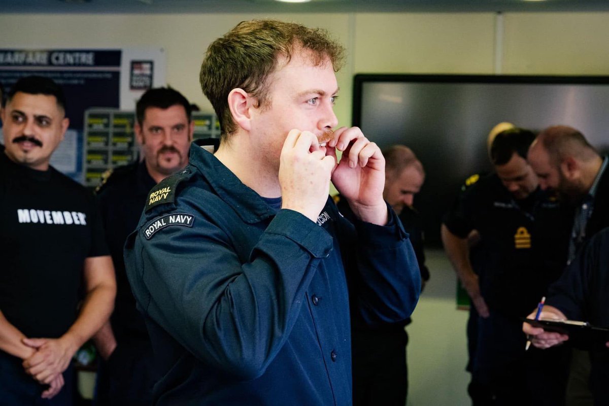 HMS_Collingwood's tweet photo. OAC’s #Movember was a #Tashtastic success today!
Huge thanks to LS Robert Gunnell for organizing, with 12 participants raising over £465 for men’s health.
Well done to all all the sailors’ mo-vellous efforts! #MensHealthMatters #ProstateCancerAwareness #MentalHealthMatters https://t.co/KJXbGcx7DE