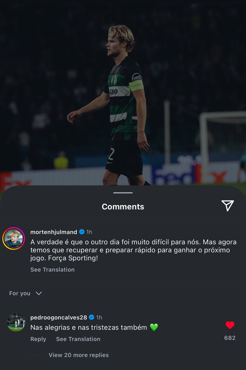 o capitão faz um post destes, o nosso pote de ouro comenta com a letra do mágico sporting. não tenho palavras para estes dois 🥹💚
