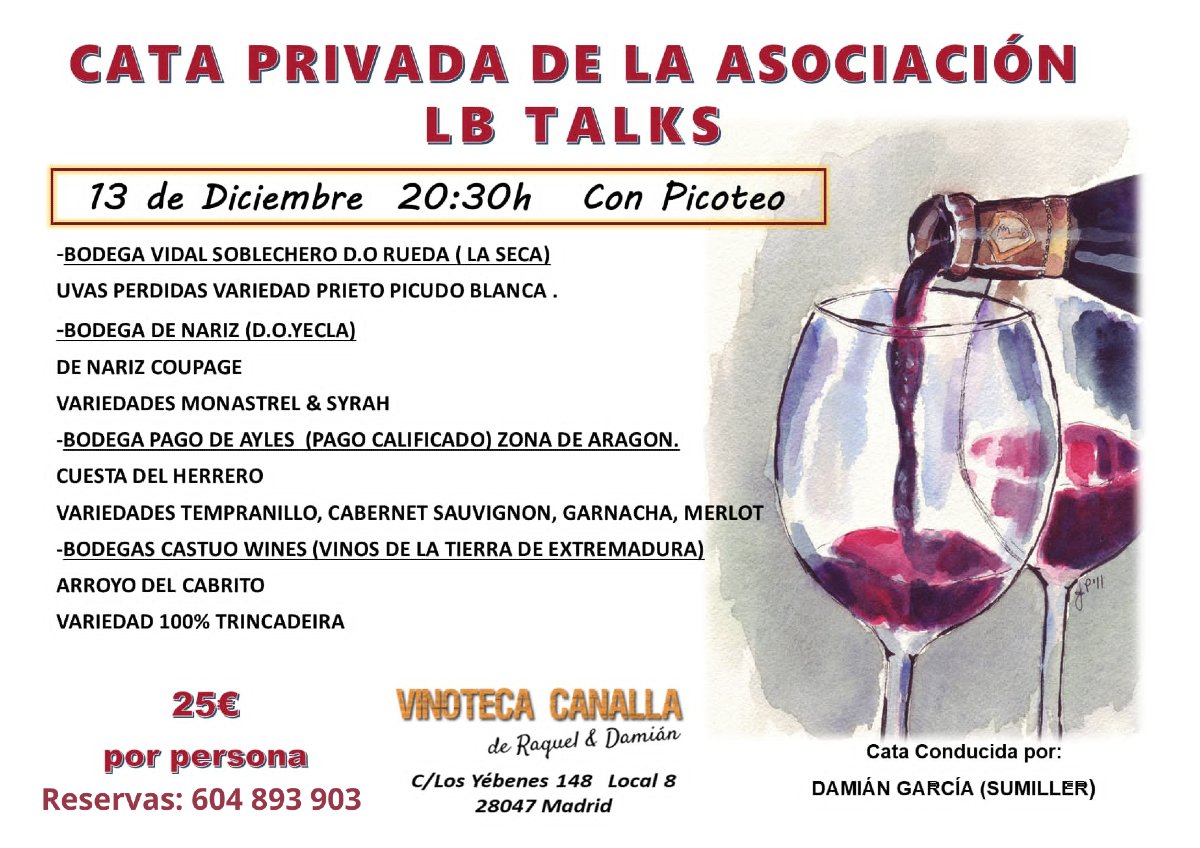 lb_talks's tweet photo. ¡Tenemos una nueva actividad para compartir con vosotras! ¿Te vienes el 13 de diciembre a una cata privada de vino con picoteo? Reserva tu plaza en el teléfono: 604 893 903.
#LBTalks #Kedadas #Lesbianas #Mujereslesbianas #ocio https://t.co/OLciXfvOiw