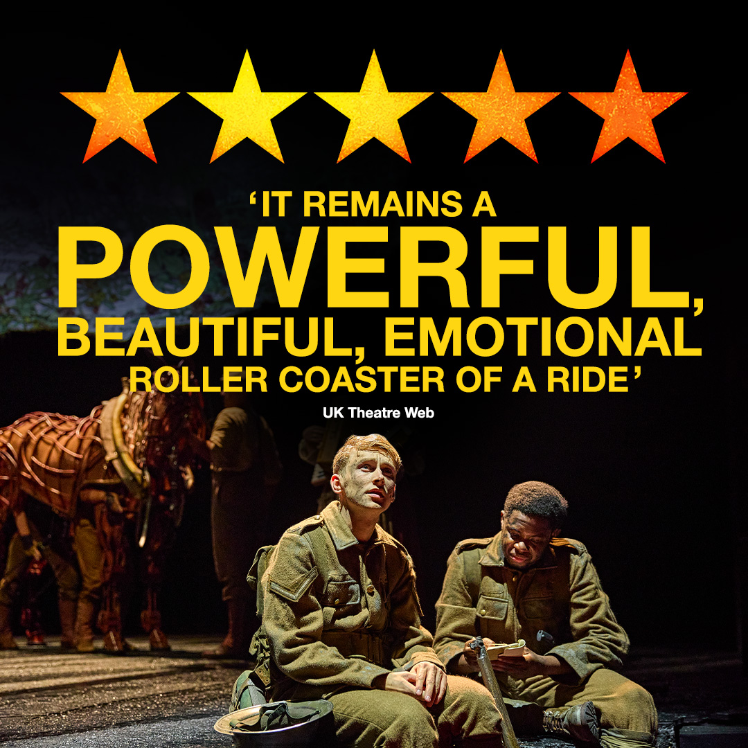 WarHorseOnStage's tweet photo. ⭐️⭐️⭐️⭐️⭐️ 'A powerful, beautiful, emotional roller coaster' #UKTheatreWeb #WarhorseOnStage https://t.co/QpF9MdNB0O