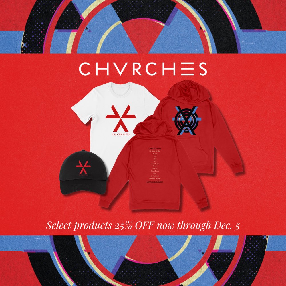 CHVRCHES's tweet image. Some festive items and discounts up on the store! chvrch.es
