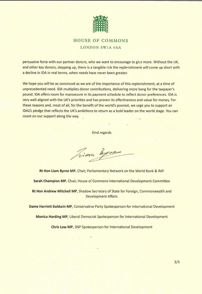 Liam Byrne MP (@liambyrnemp) on Twitter photo Last month a cross-party group of senior Parliamentarians wrote to urge ministers to deliver a 40% increase to <a href="/WorldBank/">World Bank</a> <a href="/WBG_IDA/">IDA - World Bank</a>
So! Delighted to hear <a href="/AnnelieseDodds/">Anneliese Dodds</a> <a href="/DavidLammy/">David Lammy</a> step up & deliver exactly that today!
THANK YOU for your leadership! Last month a cross-party group of senior Parliamentarians wrote to urge ministers to deliver a 40% increase to <a href="/WorldBank/">World Bank</a> <a href="/WBG_IDA/">IDA - World Bank</a>
So! Delighted to hear <a href="/AnnelieseDodds/">Anneliese Dodds</a> <a href="/DavidLammy/">David Lammy</a> step up & deliver exactly that today!
THANK YOU for your leadership!