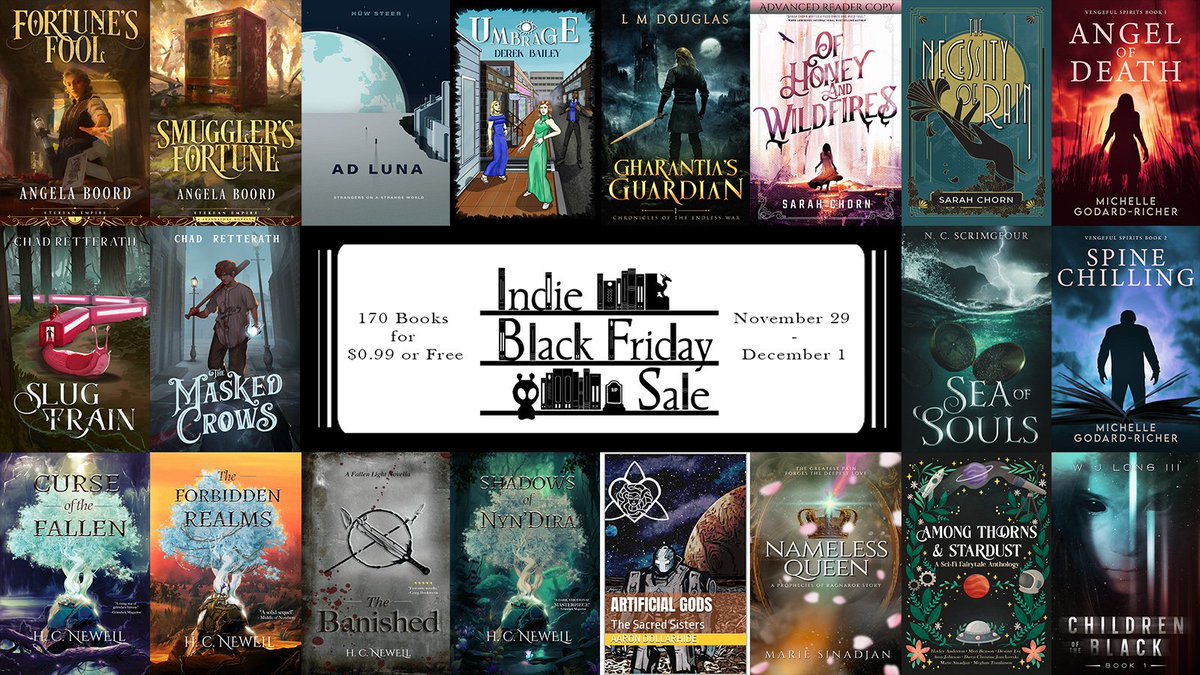 It's that time of the year again for the INDIE BLACK FRIDAY SALE 🥳 170 books and 120 authors will be taking part, with FREE and 0.99 titles ranging from SFF to other genres!

(🔗 below  👇)