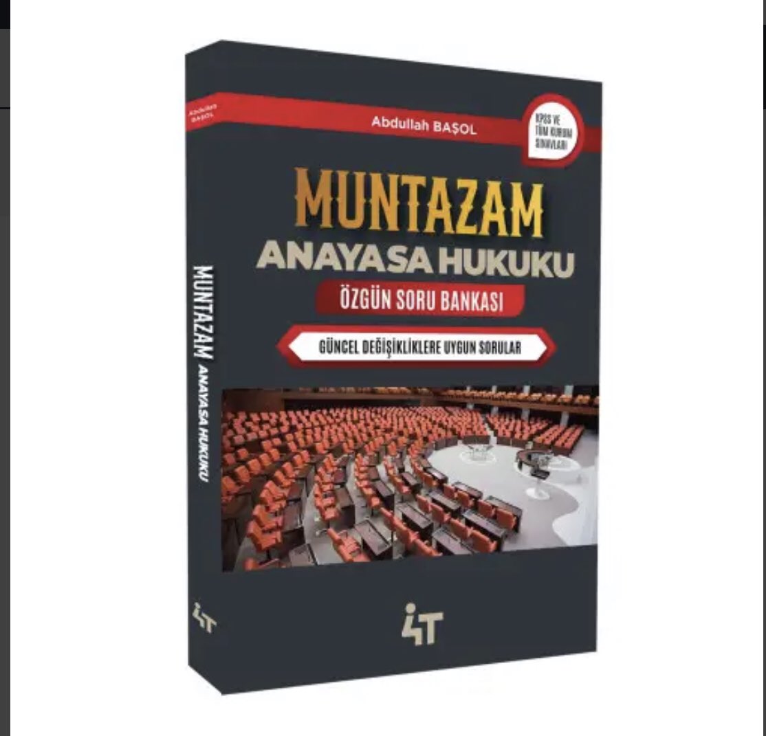 MUNTAZAM Serisinin 2. Kitabı “Anayasa Hukuku Özgün Soru Bankası” kitabımız ön satışa konulmuştur. Kitap 300 adet geniş açıklamalı çözümlü özgün sorudan oluşmaktadır. 4tyayinevi.com sitemizden temin edebilirsiniz.<a href="/4takademiankara/">4t Akademi Ankara</a> #kaymakamlık2025 #kpss2025 #hmgs #hakimlik