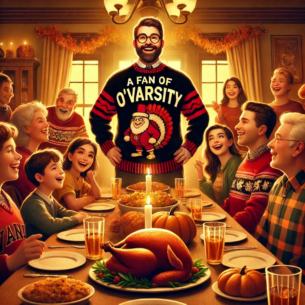 Plot twist: Your crazy uncle's Thanksgiving hot takes are actually about: 

• Those 5⭐️ commits
• Cincy’s only Top-25 squad
• Best T-Day side dishes
• Predicting Nipp at Night wins 
• Where to find more Cincy Light

We'll cheers to that. 🍻

**A 🤖 made this**