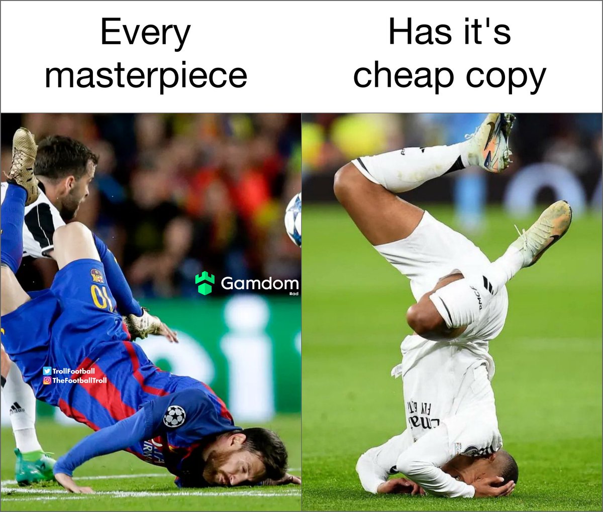 TrollFootball's tweet photo. Mbappe wants to be like Messi so bad https://t.co/3fY4NMwTig
