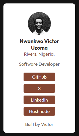 nuzoma_'s tweet image. I built and customized this social link webpage for myself.😁
Challenge by @frontendmentor.
Check out the live url here: theuzomavictor.github.io/social-links-v…
#Teleios
#FrontEnd
#WebDevelopmentBeginner