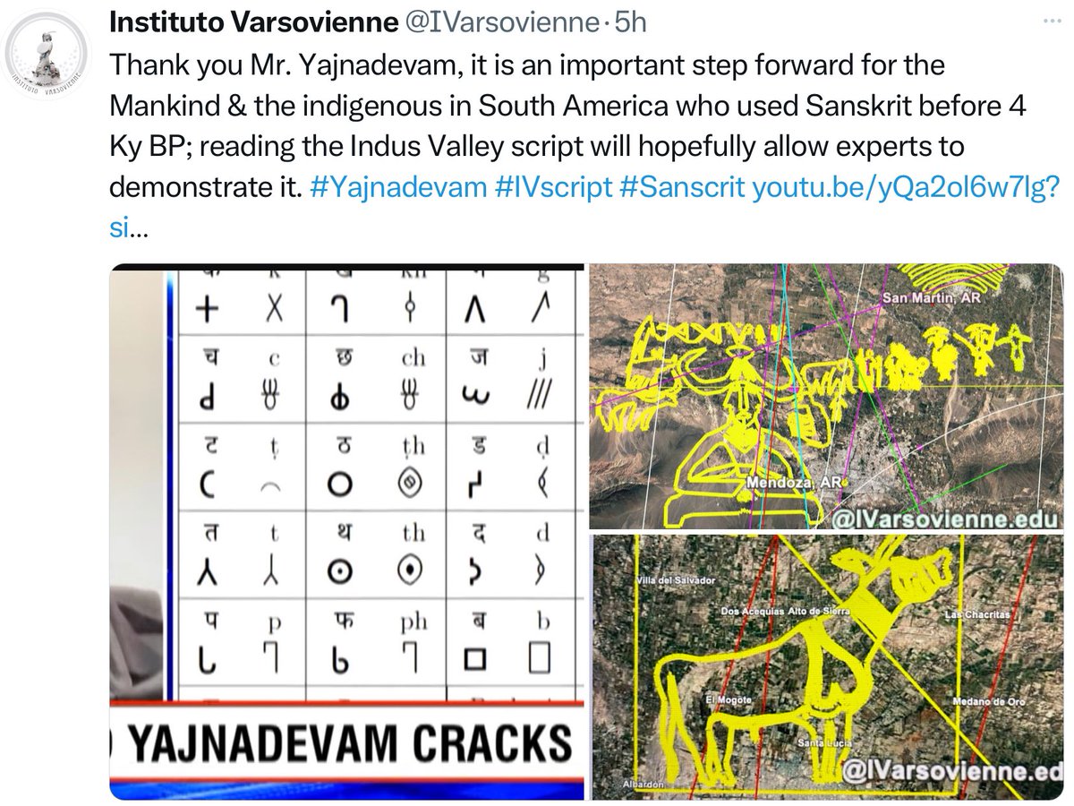 The #IndusValley script has been deciphered by Mr. Yajnadevam just recently! We will be able to know why these scripted colossal geoglyphic texts were executed in Argentina and most importantly WHEN! The end of guessing game RE: #Vedic history. #IVscript #Yajnavedam #Sanscrit