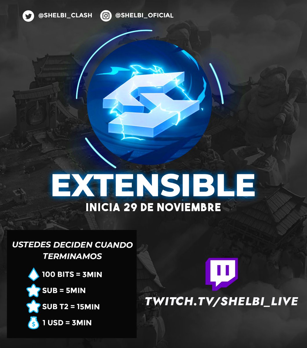 ‼️EXTENSIBLE SIN LIMITE‼️

Mañana 29/11 iniciamos directo EXTENSIBLE en Twitch.

Tendremos sorteos de Pass Royale, emotes, Brawl Pass y mucho más.🤑

¿Podremos superar los 9 días del récord anterior? #Twitch