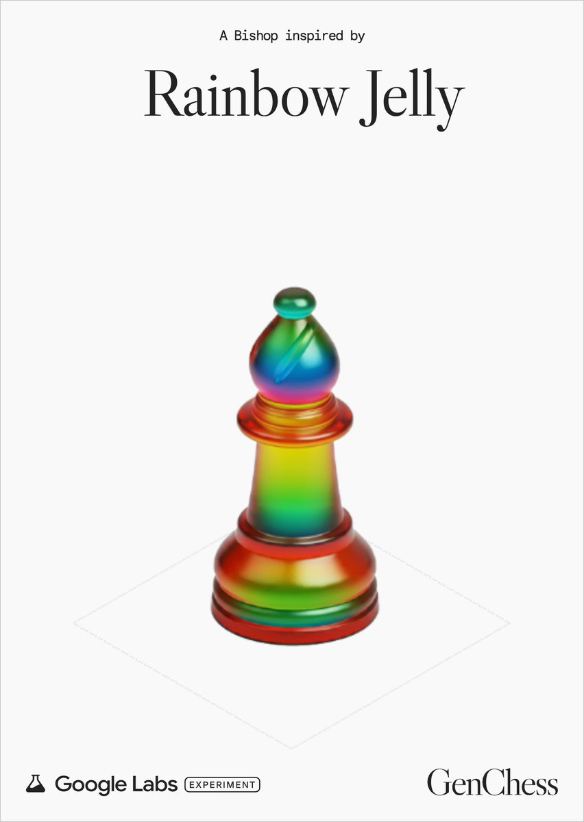 GoogleLabs's tweet photo. Today’s Special: create a #GenChess set inspired by rainbows. 🌈
We’re playing with Rainbow Jelly, what are you making? Share below!
https://t.co/YXWK2PKZ80 https://t.co/TPwrRYUkAk