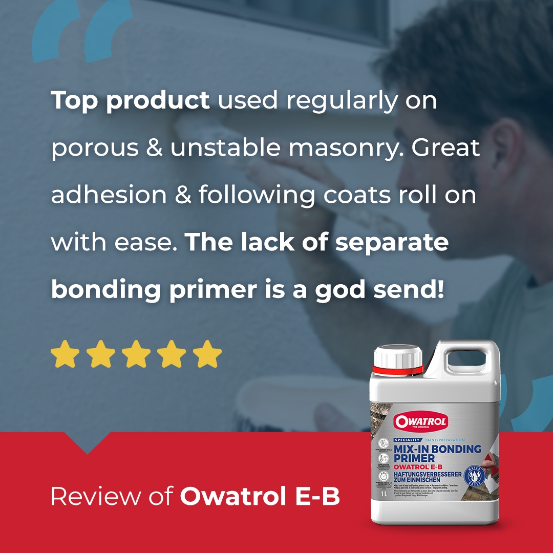 We love to hear feedback from our customers - Thank you, David!

Owatrol E-B:
-Alleviates peeling problems on sound but chalky, powdery or porous surfaces
-Bonding primer &amp; first flat coat of paint in one
-Maximises adhesion between the 1st &amp; 2nd coats

owatroldirect.co.uk/product/e-b-em…