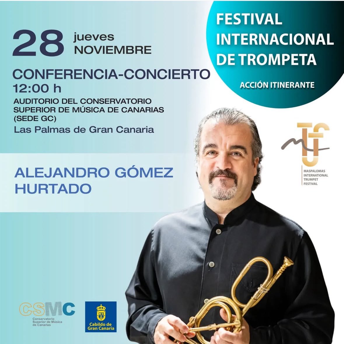 Hoy, en el Jueves Musical (sede Gran Canaria), Alejando Gómez Hurtado, especialista en trompetas históricas, ha ofrecido la conferencia-concierto: “Haydn y su Magnum Opus para trompeta de llaves”.
#csmc #conservatoriodemusica #trompeta