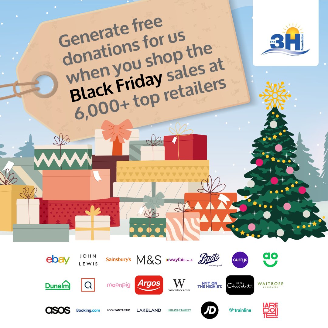 The3HFoundation's tweet photo. Bagging a Black Friday bargain? Sign up to support us via @giveasyoulive and you could generate free donations on any online purchases you make at over 6,000 top retailers > https://t.co/mE73l83x9N https://t.co/yGhC0otmZA