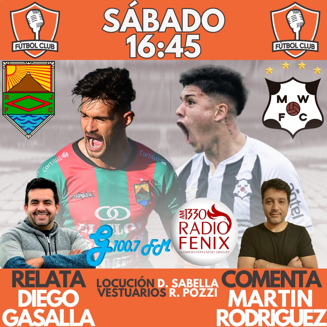 SÁBADO!
Se define el descenso, se vive en <a href="/futbolclubuy/">Fútbol Club</a> por 100.7 FM y nuestras plataformas

🕓 16:45
⚽ <a href="/RamplaJuniorsFC/">Rampla Jrs.</a> vs <a href="/mwfc_oficial/">Montevideo Wanderers</a> 

🗣️Relatos @GasallaJj 
🗣️Comentarios <a href="/jemartinr/">Martin R</a> 

ESCÚCHANOS EN👇
📻 100.7 FM
📱 Futbolclub.uy
📱 youtube.com/watch?v=C40FpQ…